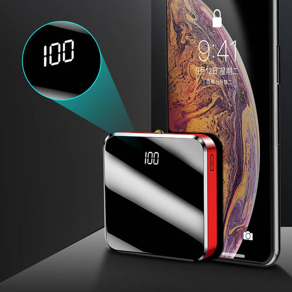 New Super Compact 20000mAh Portable Mini Power Bank Mirror Screen LED Display Charger For iPhone Android