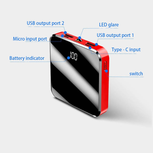 New Super Compact 20000mAh Portable Mini Power Bank Mirror Screen LED Display Charger For iPhone Android