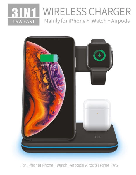New Universal 15W Qi Wireless Quick Charge 3.0 Fast Charger Dock Stand For Apple iPhones Airpods iWatch