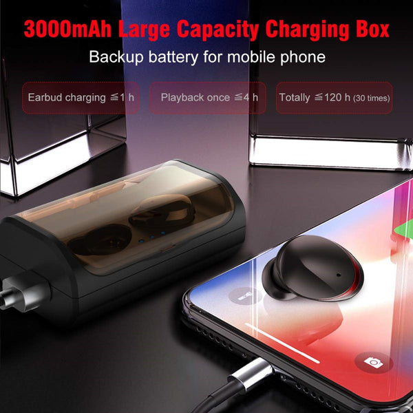 New TWS Bluetooth 5.0 True Wireless In-Ear Earbuds Deep Bass Stereo IPX6 Waterproof Sport Headset