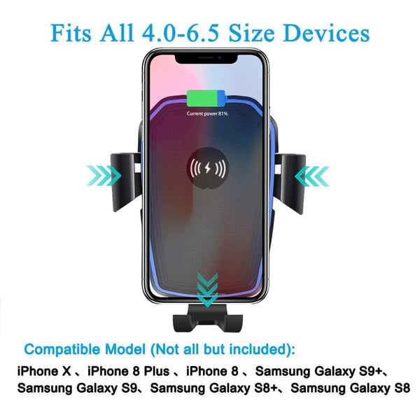 New 10W Qi Wireless Car Mount Phone Holder Quick Charger For Samsung Galaxy S22 S21 S20 & iPhone 14 13 12 Series