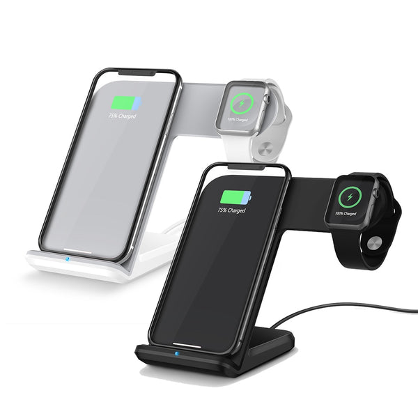 New Compact 10W Qi Wireless Desk Charger 2-In-1 Fast Charging Dock For Samsung iPhone Apple Watch