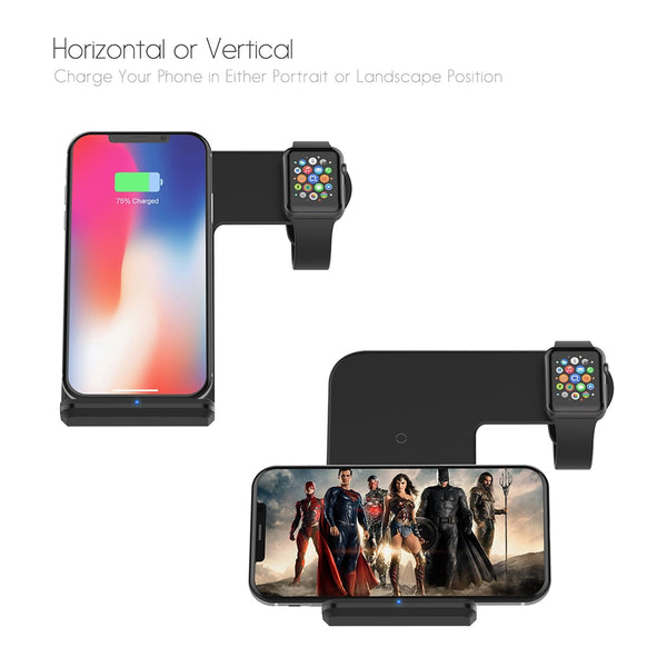 New Compact 10W Qi Wireless Desk Charger 2-In-1 Fast Charging Dock For Samsung iPhone Apple Watch