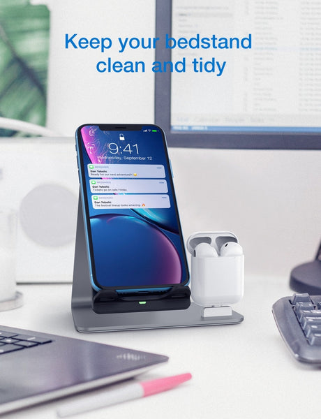 New 2-In-1 Airpods Stand Wireless Charging Desktop Tablet Dock For iPhones