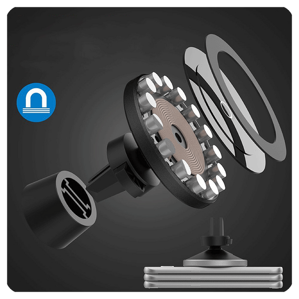 New 360 Degree Rotation Qi Wireless Magnetic Car Holder Charger For Compatible iPhones & Samsung Smart Phones