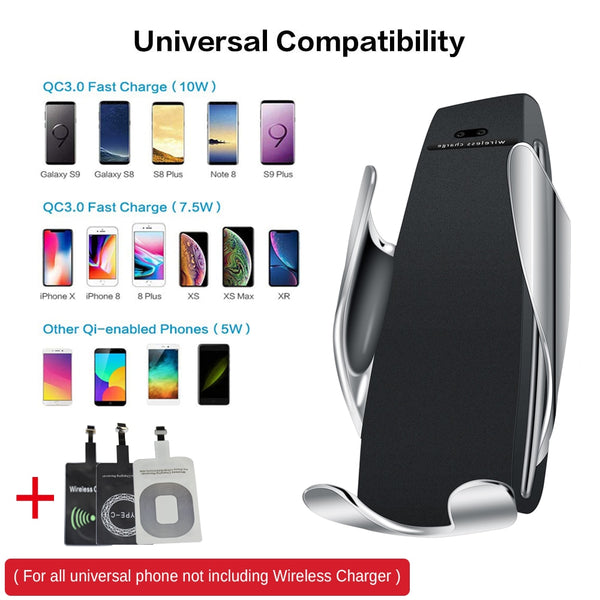 New Qi Fast Wireless Charger Phone Holder Car Mount For Samsung Galaxy S22 S21 S20 & iPhone 14 13 12 Series