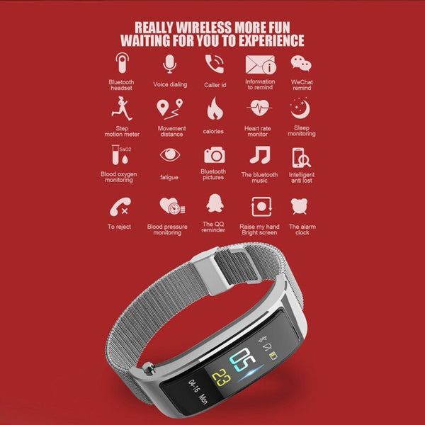 New Bluetooth 2 In 1 Smart Wristband Heart Rate Fitness Tracker Smartwatch Headset