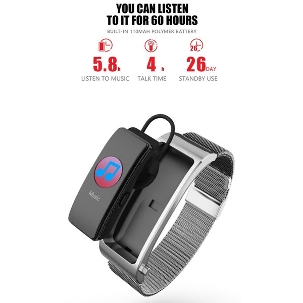 New Bluetooth 2 In 1 Smart Wristband Heart Rate Fitness Tracker Smartwatch Headset