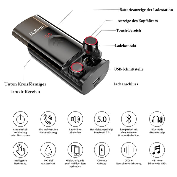 New TWS Bluetooth In-Ear Wireless Portable Stereo Headset Earbuds With 6000mAh Power Bank For Samsung iPhone Xiaomi