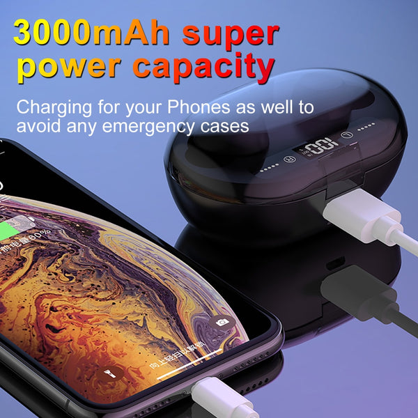 New TWS Wireless Bluetooth LED Display 3000mAh Power Bank Touch Control Sport Earbuds Headset With Dual Mic