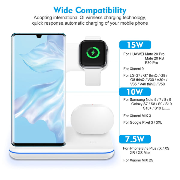 New 15W Fast Qi Wireless Charging Stand Dock Phone Holder Charger For iPhones Airpods Appe Watch