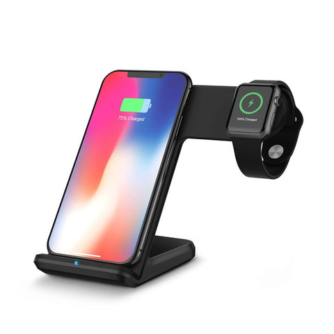 New Compact 10W Qi Wireless Desk Charger 2-In-1 Fast Charging Dock For Samsung iPhone Apple Watch