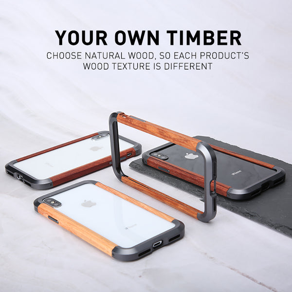 New Aluminum Metal Bumper Slim Natural Wood Armor Phone Protective Case For iPhone 15 14 13 Pro Max Series