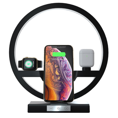 New 3-In-1 Qi Fast Wireless Charger Holder Stand Dock Led Lamp For Compatible iPhones Airpods Apple Watch