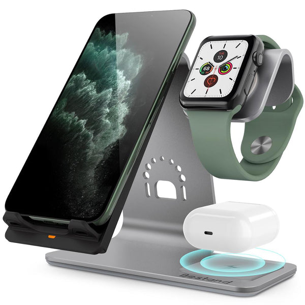 New 3-in-1 Aluminum Qi Wireless Charging Station Dock Stand For Airpods Apple Watch iPhones