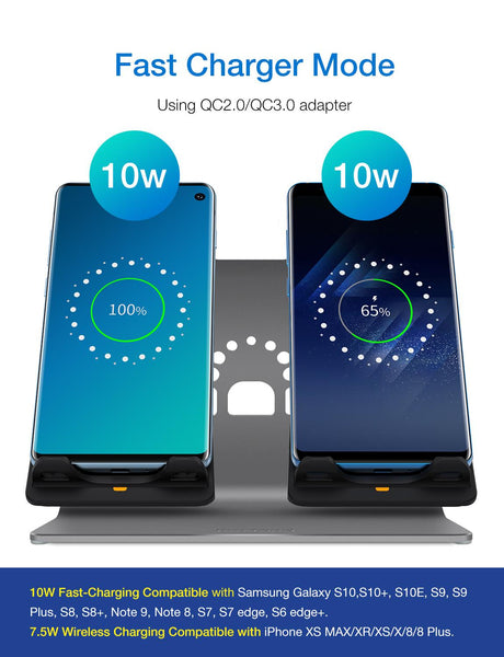 New Aluminum Wireless 2-In-1 Qi Fast Phone Charging Stand Dock Station For Compatible iPhones Samsung Smartphones