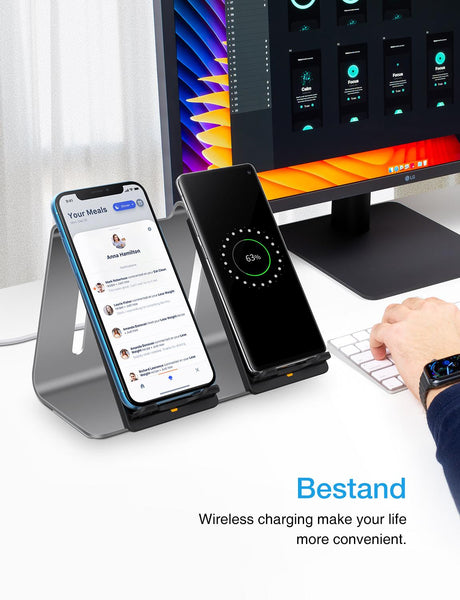 New Aluminum Wireless 2-In-1 Qi Fast Phone Charging Stand Dock Station For Compatible iPhones Samsung Smartphones