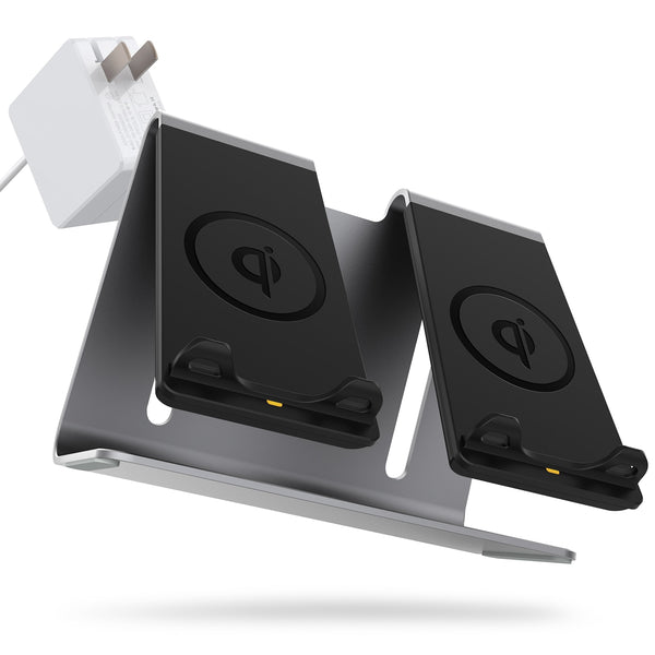New Aluminum Wireless 2-In-1 Qi Fast Phone Charging Stand Dock Station For Compatible iPhones Samsung Smartphones