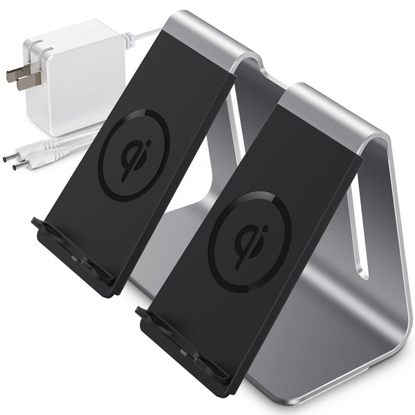 New Aluminum Wireless 2-In-1 Qi Fast Phone Charging Stand Dock Station For Compatible iPhones Samsung Smartphones