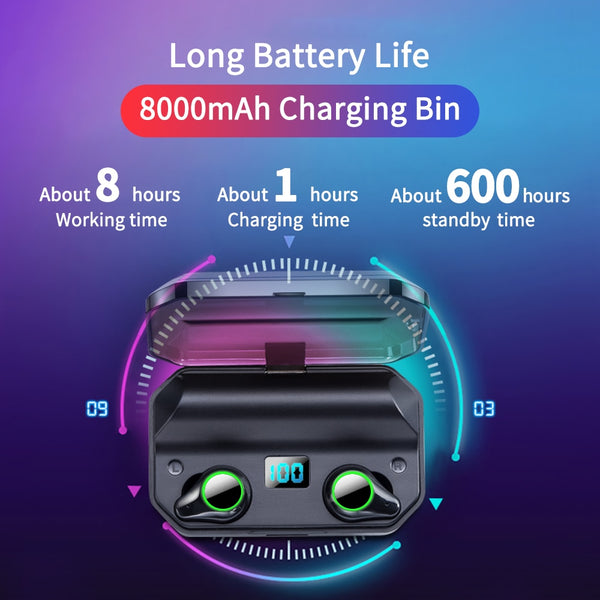 New 9D Stereo Bluetooth 5.0 Wireless Earphones IPX7 Waterproof Earbuds With Smart Power Bank