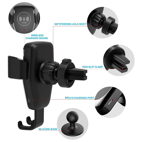 New Fast Qi Wireless Car Mount Holder Charger For Compatible iPhones Samsung Xiaomi