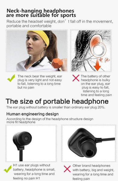 New Portable Sport Wireless Bluetooth Stereo Neckband Headset With Microphone