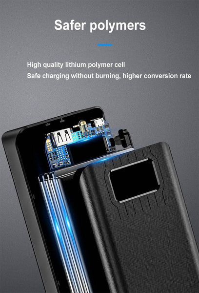 New 30000mAh Digital Display Flashlight Fast Charging Power Bank Case For iPhones Samsung Xiaomi