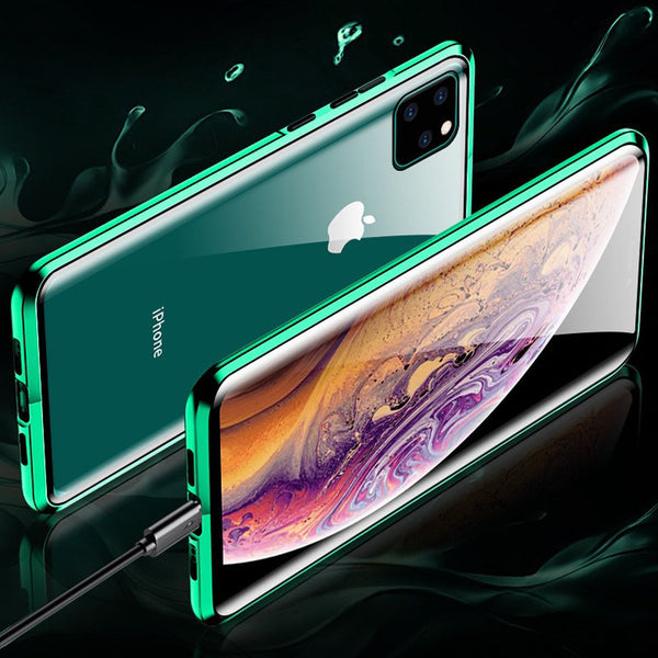 New Metal Magnetic Tempered Glass Protective Case For iPhone 11 Pro XS Max Series