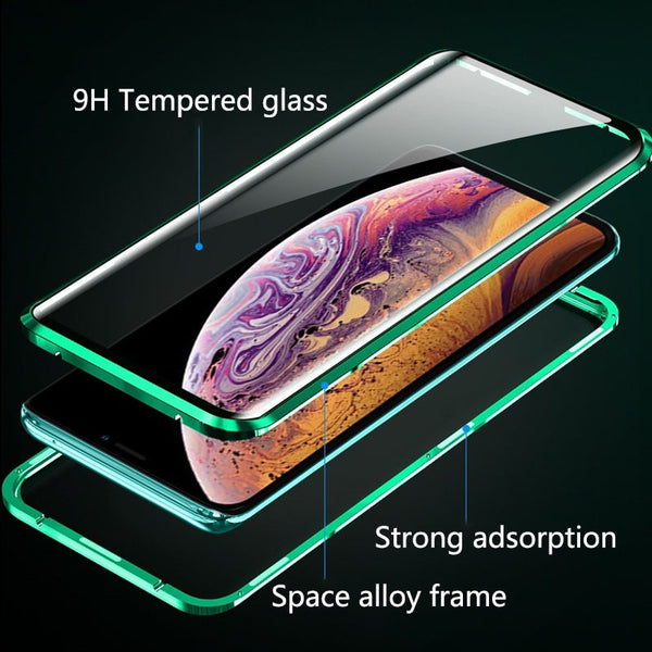 New Metal Magnetic Tempered Glass Protective Case For iPhone 11 Pro XS Max Series