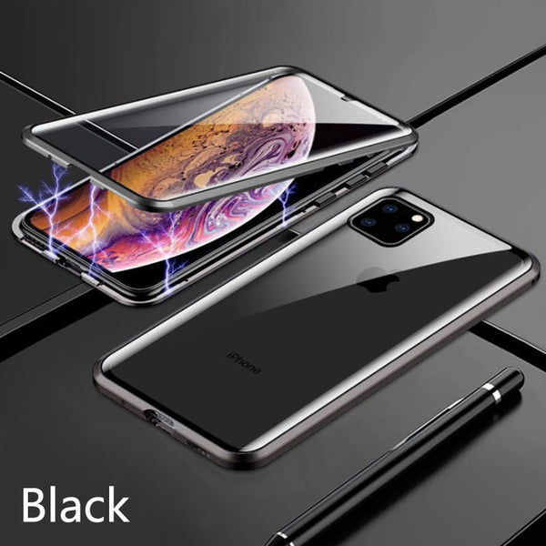 New Metal Magnetic Tempered Glass Protective Case For iPhone 11 Pro XS Max Series