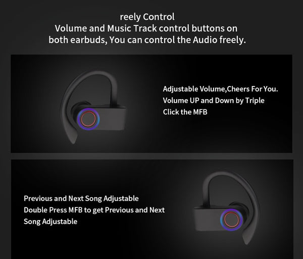 New Wireless Bluetooth Gaming Sports Ear Hook Earbuds With Mic For iPhone Androids Samsung