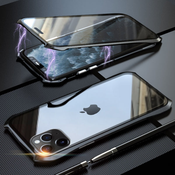 New Magnetic Adsorption Metal Tempered Glass Coque Case Cover For iPhone 11 Pro Max Series