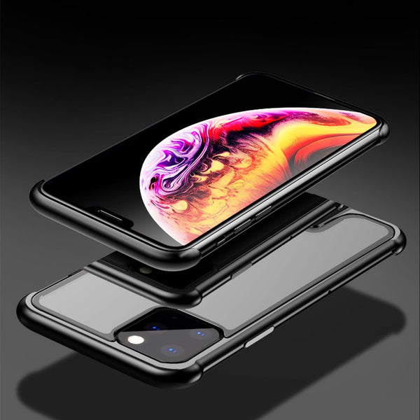 New Frameless Aluminum Metal Bumper Tempered Glass Back Cover Bumper Case For iPhone 11 XS XR 8 Series