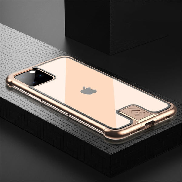 New Frameless Aluminum Metal Bumper Tempered Glass Back Cover Bumper Case For iPhone 11 XS XR 8 Series