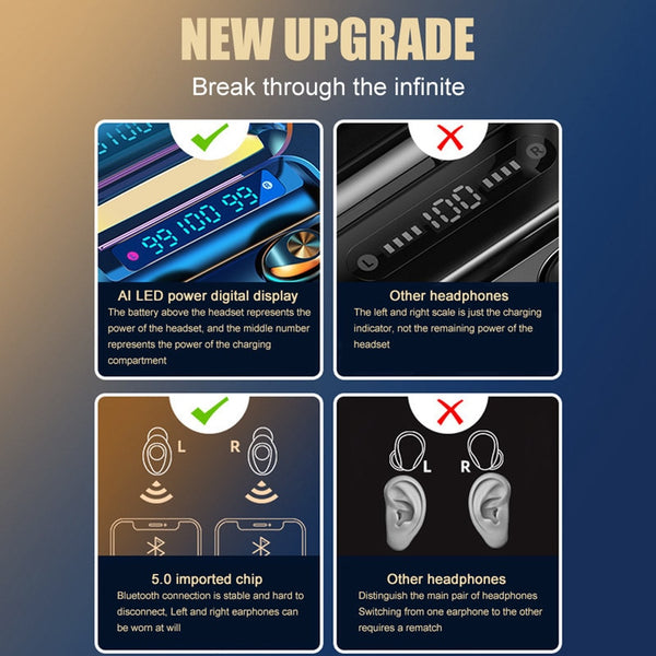 New Bluetooth 5.0 Wireless LED Display Earbuds Headset For iPhone Androids