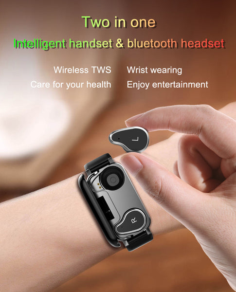 New 2-In-1  Heart Rate Fitness Tracker Smartwatch With Bluetooth Earphone For iPhone Android