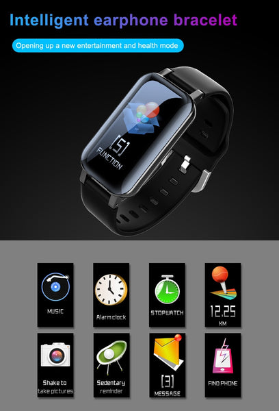 New 2-In-1  Heart Rate Fitness Tracker Smartwatch With Bluetooth Earphone For iPhone Android