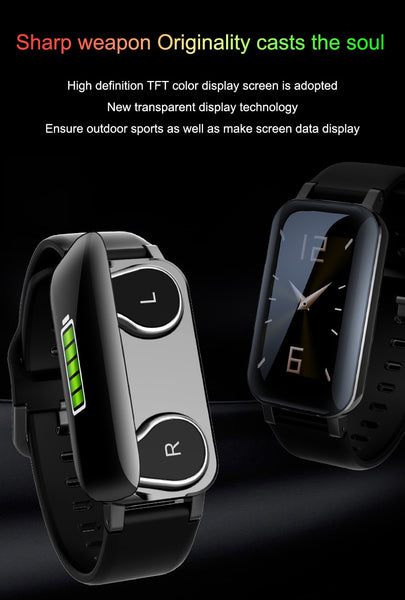 New 2-In-1  Heart Rate Fitness Tracker Smartwatch With Bluetooth Earphone For iPhone Android