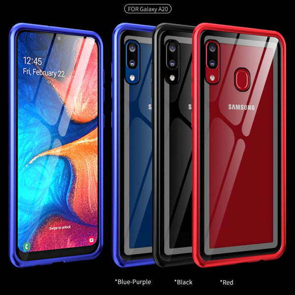 New Luxury Metal Bumper Aluminum Frame With Tempered Glass Back Cover Case For Galaxy A20