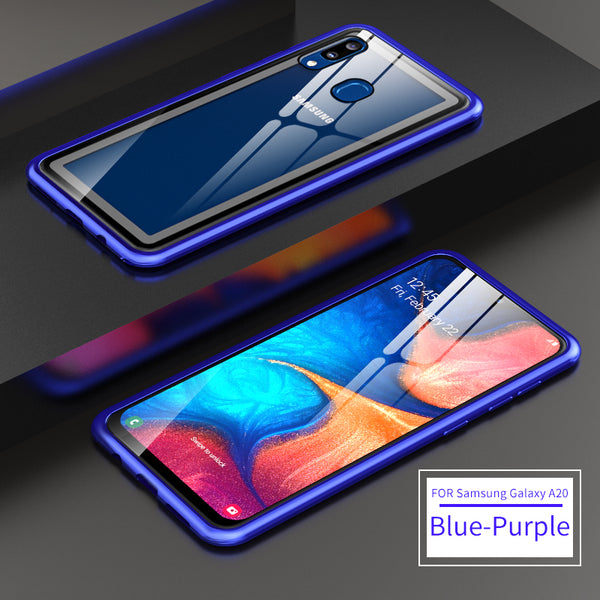New Luxury Metal Bumper Aluminum Frame With Tempered Glass Back Cover Case For Galaxy A20