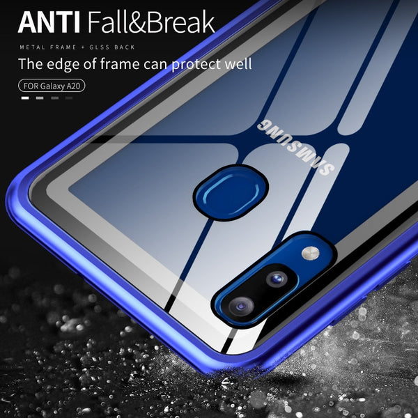 New Luxury Metal Bumper Aluminum Frame With Tempered Glass Back Cover Case For Galaxy A20