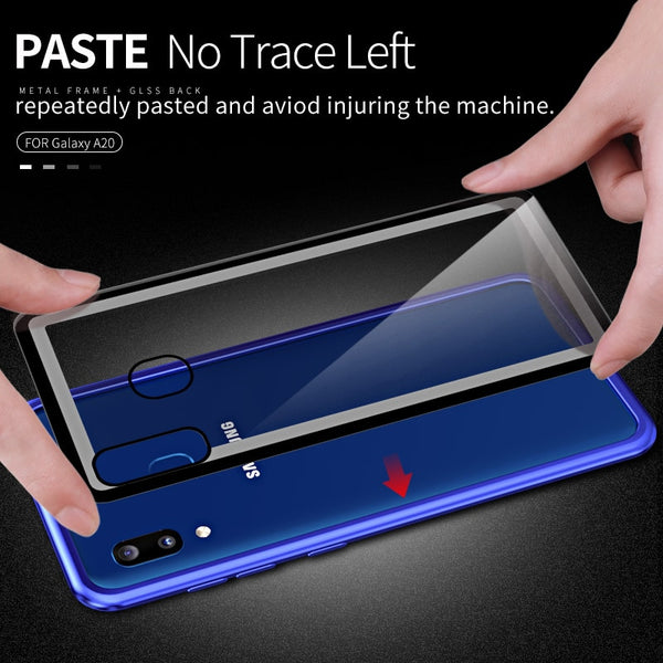 New Luxury Metal Bumper Aluminum Frame With Tempered Glass Back Cover Case For Galaxy A20