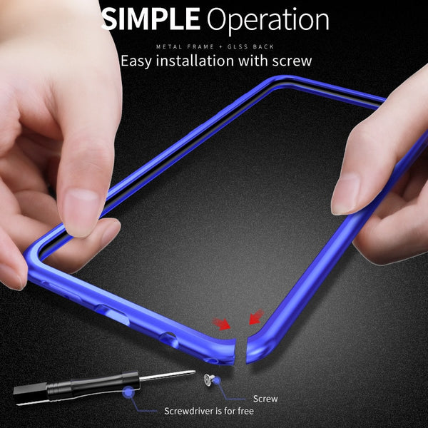New Luxury Metal Bumper Aluminum Frame With Tempered Glass Back Cover Case For Galaxy A20