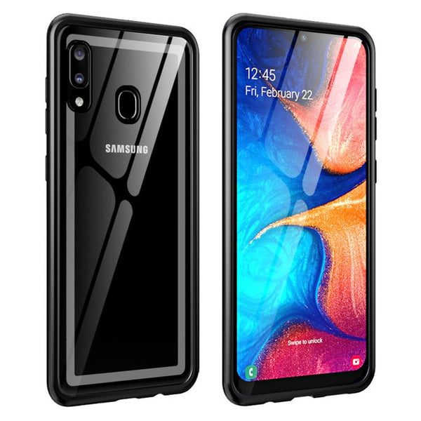 New Luxury Metal Bumper Aluminum Frame With Tempered Glass Back Cover Case For Galaxy A20