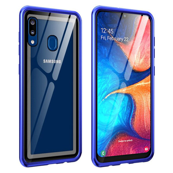 New Luxury Metal Bumper Aluminum Frame With Tempered Glass Back Cover Case For Galaxy A20