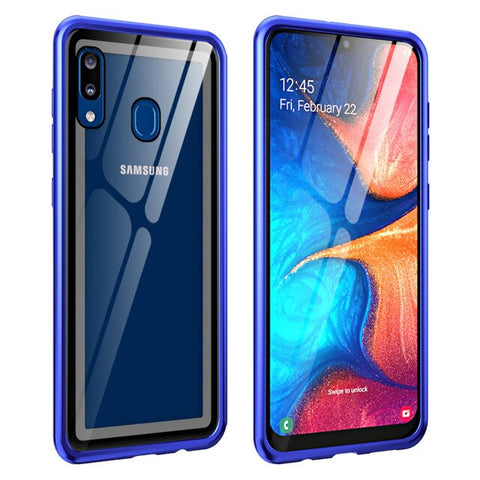 New Luxury Metal Bumper Aluminum Frame With Tempered Glass Back Cover Case For Galaxy A20