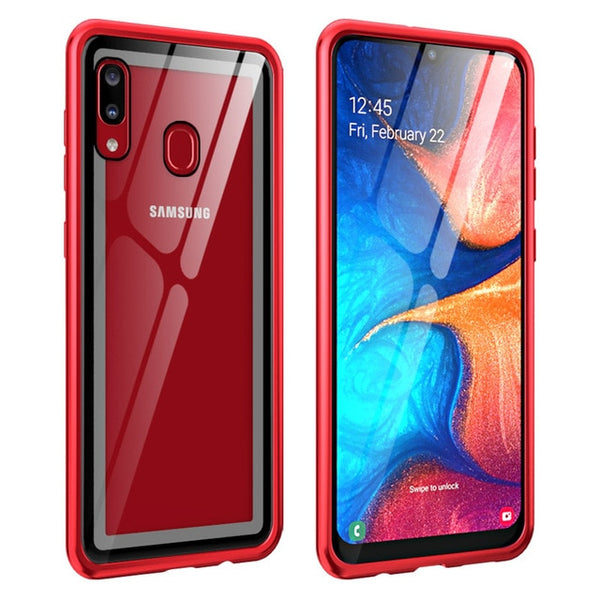New Luxury Metal Bumper Aluminum Frame With Tempered Glass Back Cover Case For Galaxy A20