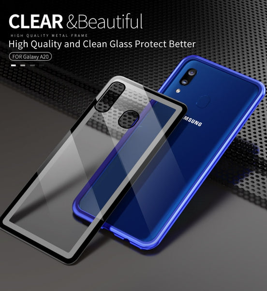 New Luxury Metal Bumper Aluminum Frame With Tempered Glass Back Cover Case For Galaxy A20