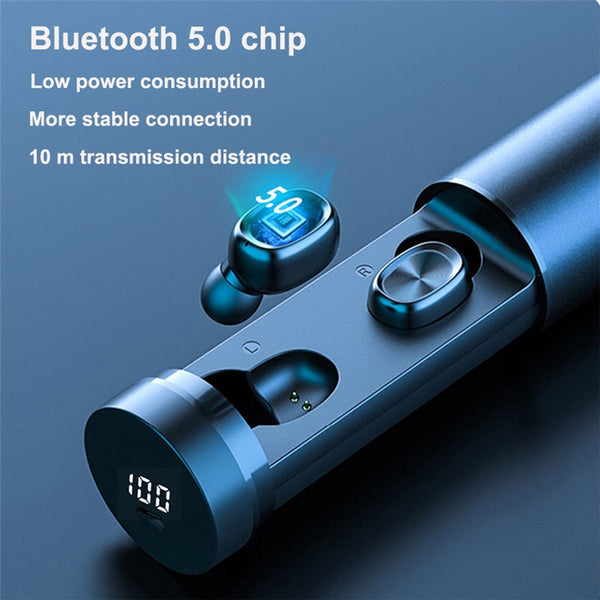 New True Wireless Bluetooth Power Display HIFI Sports Earbuds Headset With Microphone For Android IOS