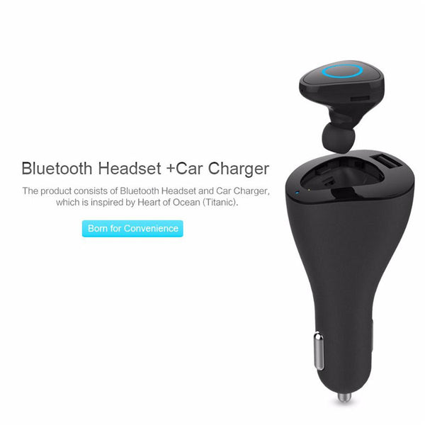 New Wireless Bluetooth Handsfree HD Voice One-Piece Earbud Headset with USB Car Charger.